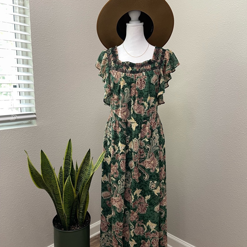 JODIFL Green Floral Paisley Maxi Dress